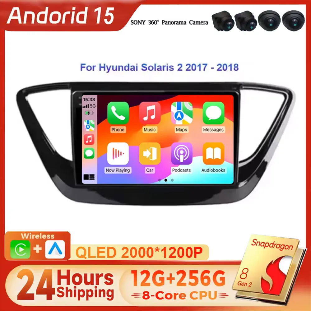 

Автомагнитола Android 15 для Hyundai Solaris 2 Verna Accent 2017-2018 с сенсорным экраном, мультимедиа, 5G Wi-Fi и встроенной GPS-навигацией