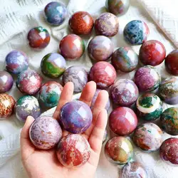 Natural Rock Colorful Ocean Jasper Ball, Rock Stone Sphere, Home Feng Shui Decoration, Witchcraft, 1 Pc