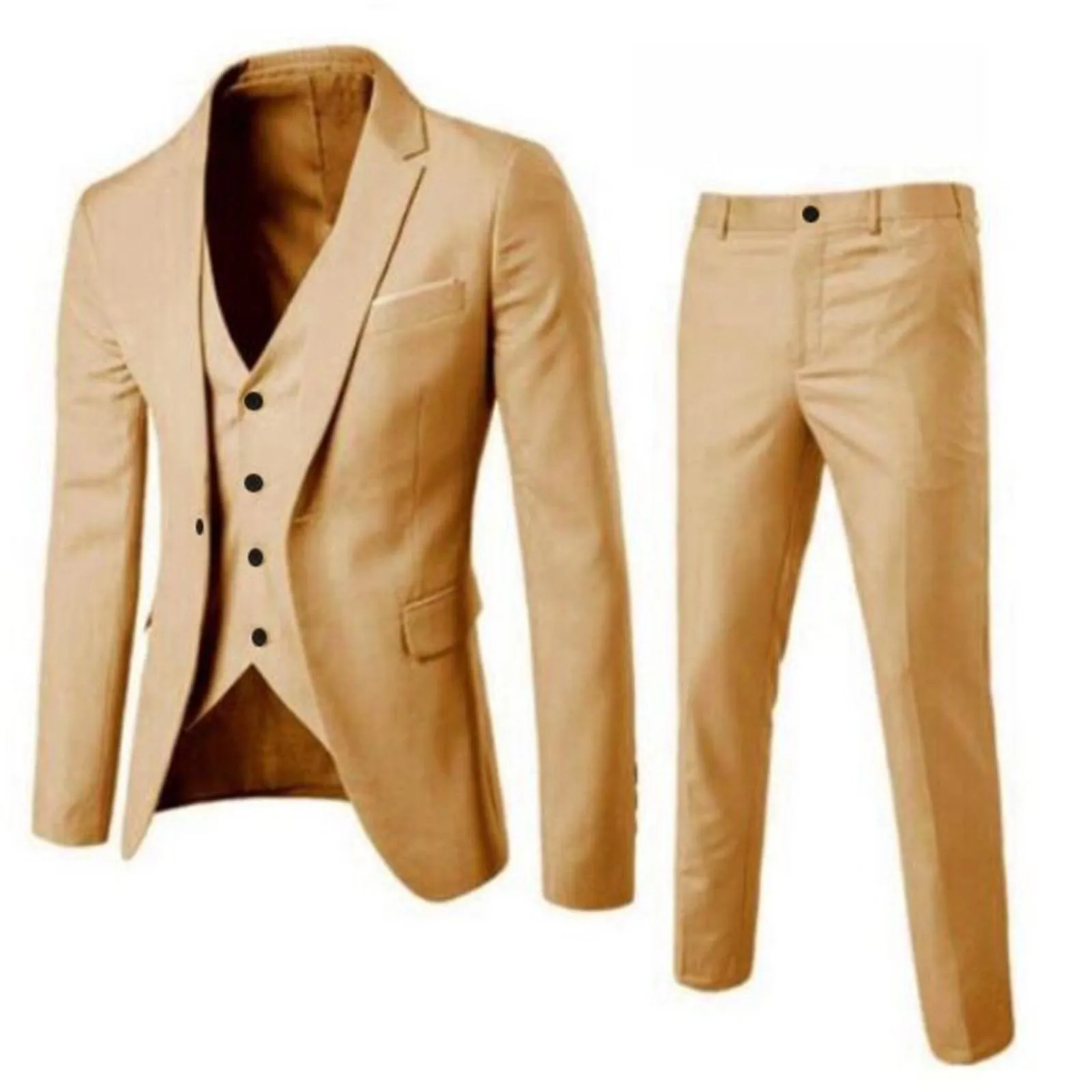 Men’S Formal Suit Slim 3pcs Suit Business Wedding Party Jacket Vest & Button Pants & Single Buckle Coats Wedding Business Suit