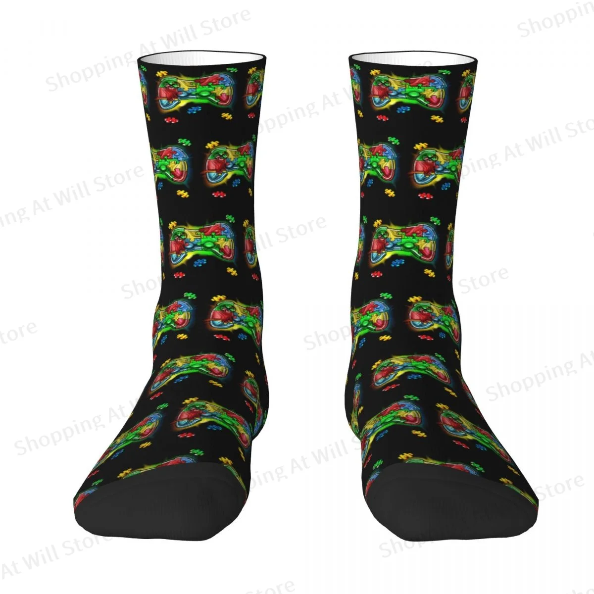 Video Game Autism Awareness Puzzle Men Women Happy Socks Windproof Novelty Spring Summer Autumn Winter Stockings Gift