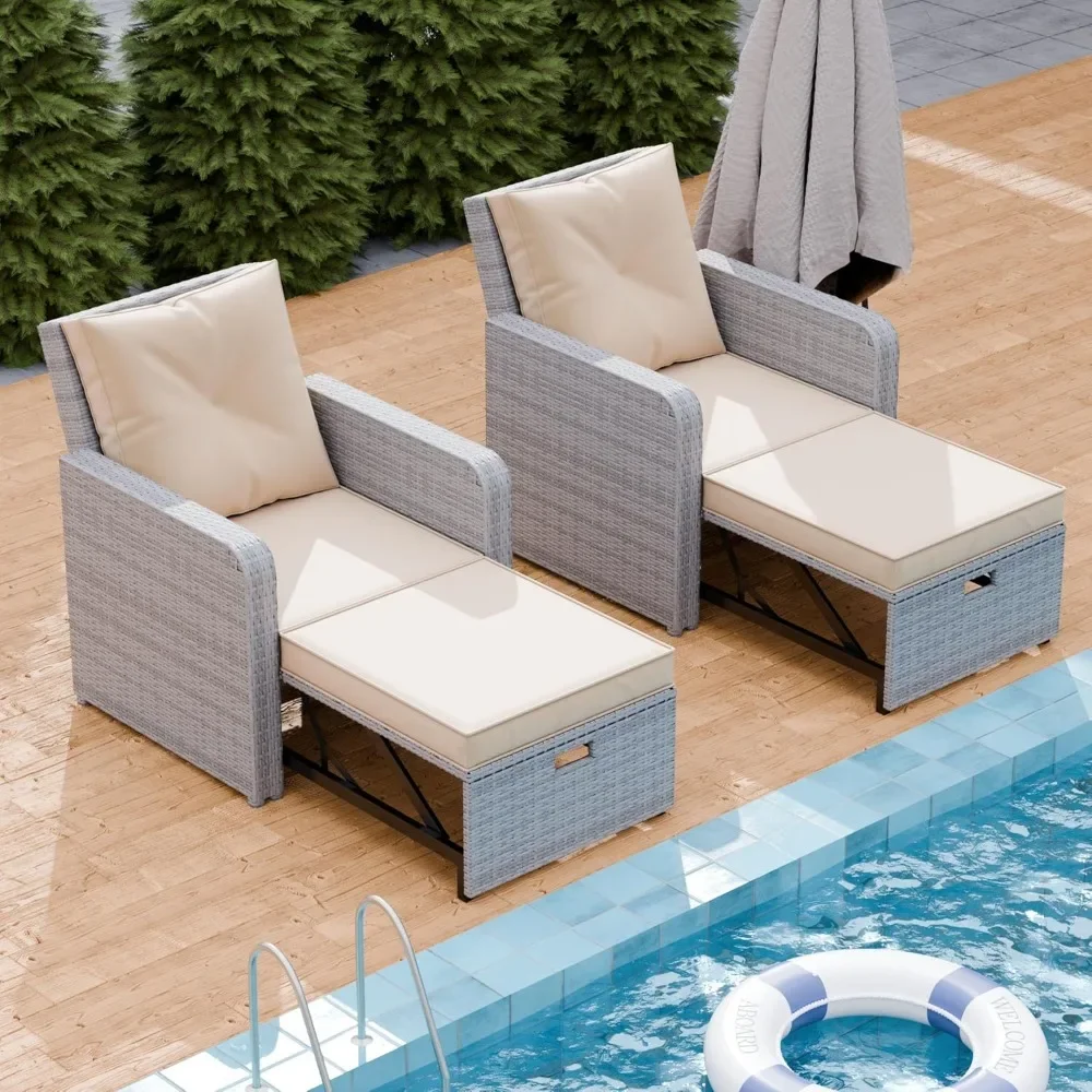 

Wicker Outdoor Patio Sofa Chair Convertible Outdoor Furniture with Waterproof Thick Cushion for Backyard Balcony Porch Set of 2