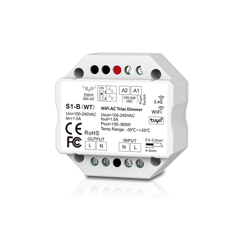 

New Led Triac Dimmer Controller 2.4GHz Wireless Receiver 100V-240V AC Input Wifi RF Tuya APP ECHO Voice Control Push Switch