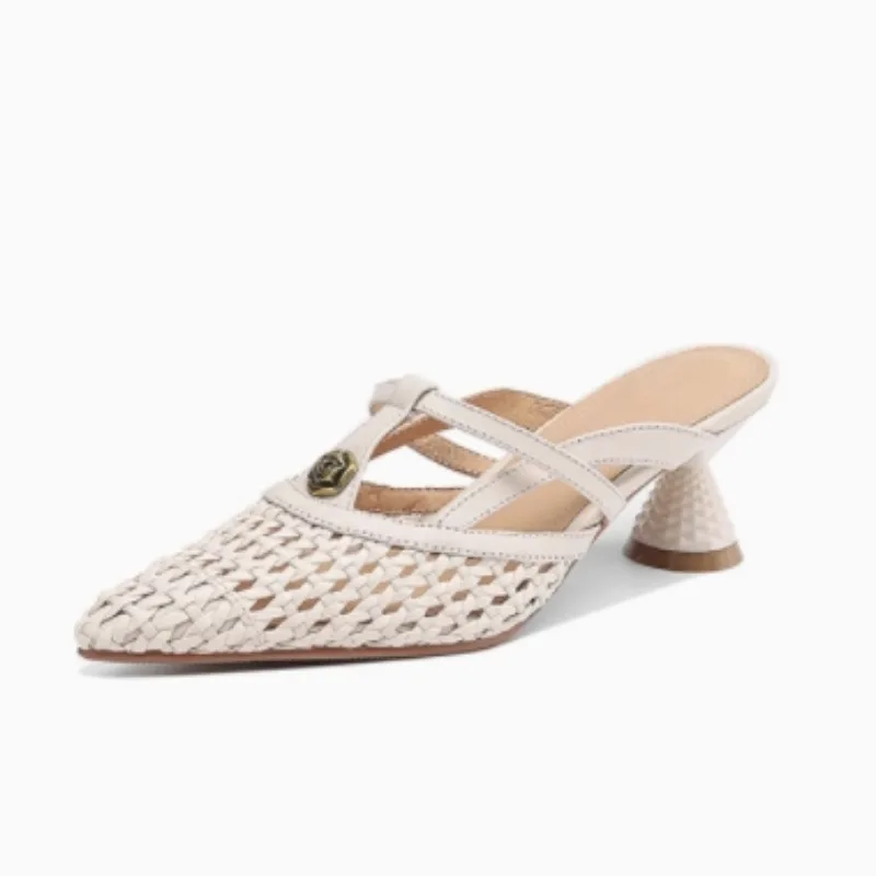 الفرنسية قسط عالية الكعب النساء النعال زهرة أنيقة البغال أحذية الكعب الصنادل 2025 الصيف الشرائح فستان مضخات أحذية امرأة