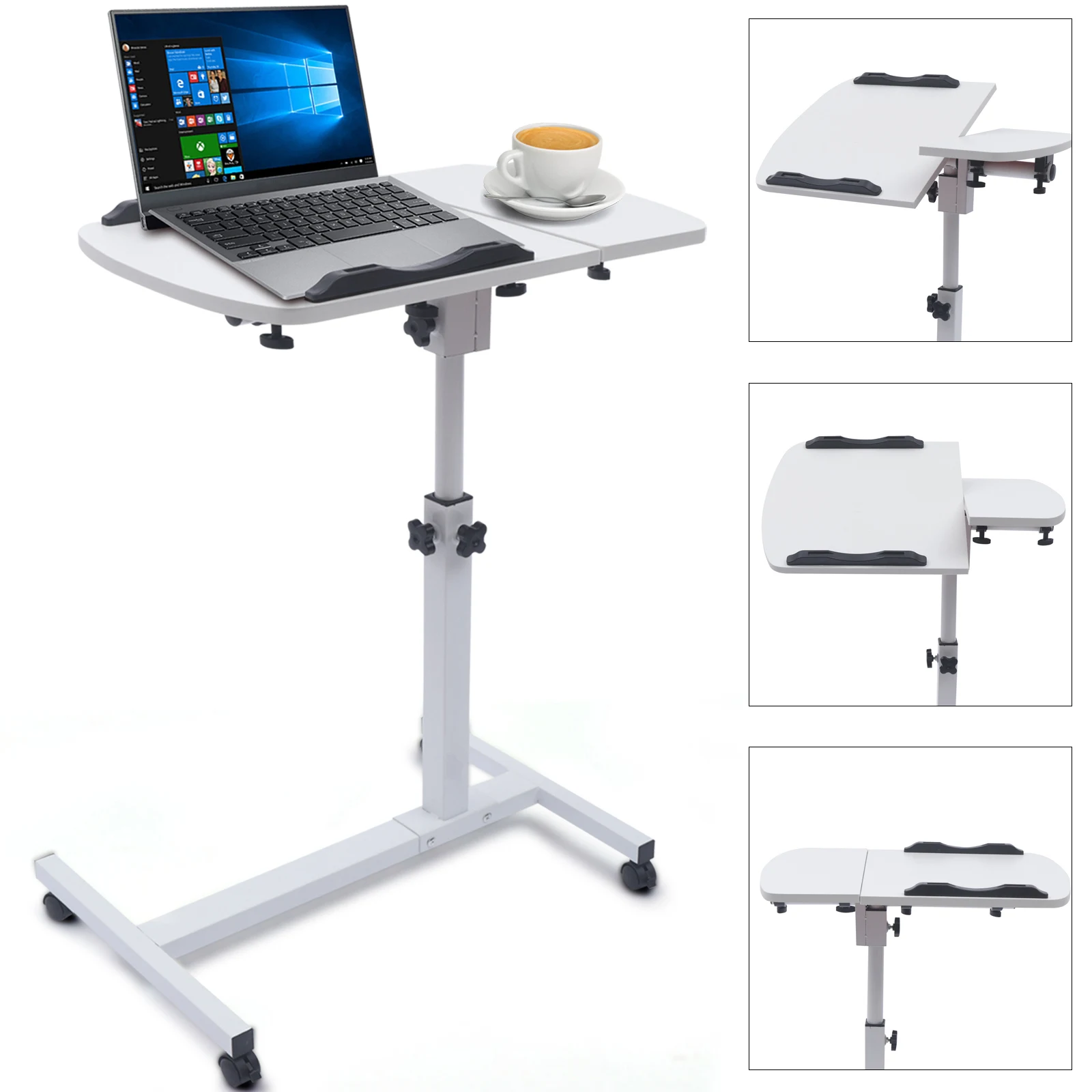 LOYALHEARTDY Laptop Table Height Adjustable Computer Trolley Side Table Bed Table Computer Desk Sofa Table with Wheels