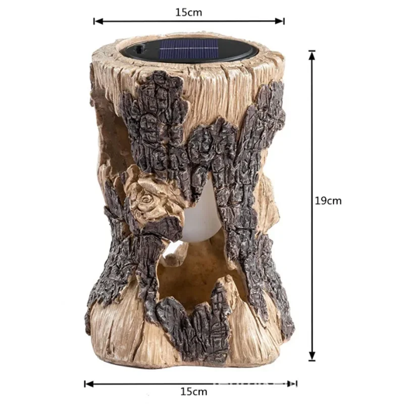 New Solar Tree Stump Lamp Resin Material Outdoor Waterproof Flame Decoration Courtyard Landscape Atmosphere Lamp