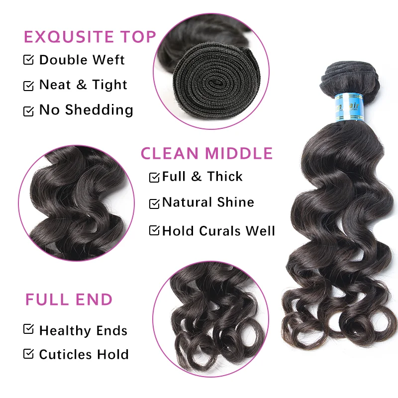 Ali Queen Hair Peruvian Natural Wave Virgin Human Hair Bundles With Frontal Natural Color 13X4 Lace Frontal With Baby Hair Weft