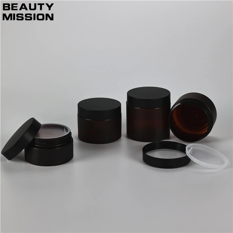 100g-200g x 20 Empty Frosted Amber Plastic Jars With Frosted Black Screw Lid For Skin Care Makeup Suncreen Cream Pot Containers