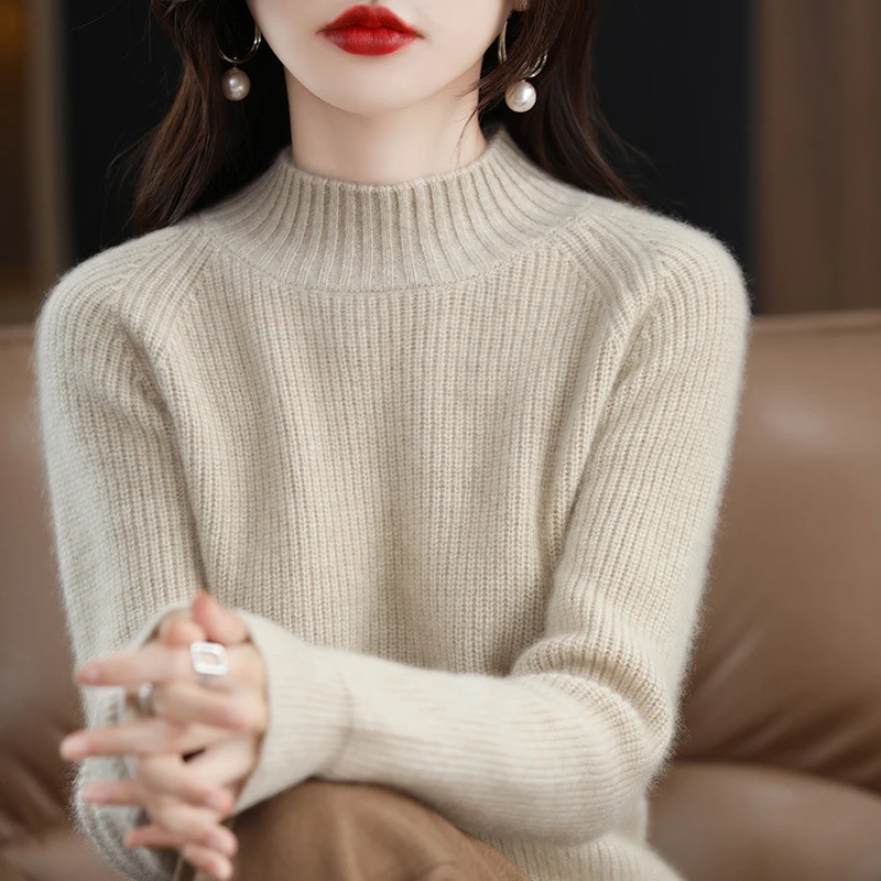 

Womens Jumper 2024 Winter New Solid Color Thicken Warm Sweater Female High Collar Loose Korean Version Pullover