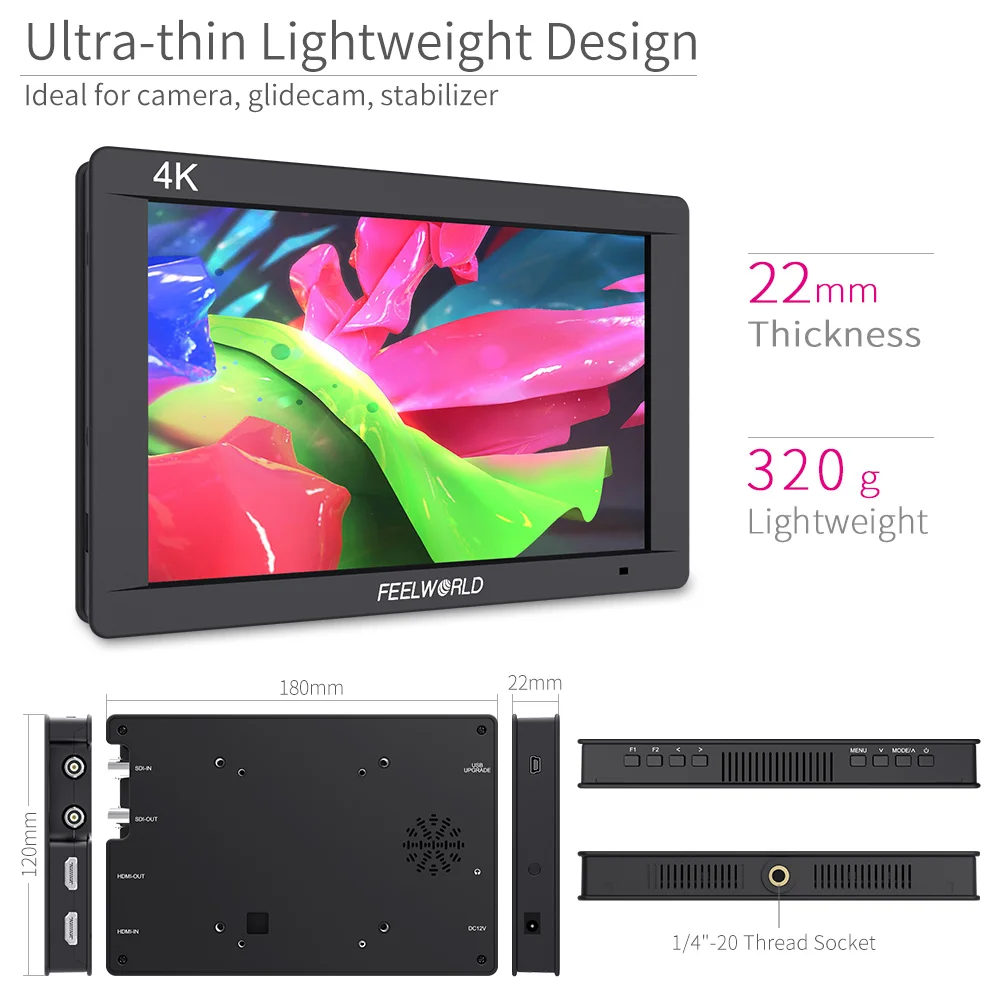 FEELWORLD FW703 7 Inch 3G SDI 4K HDMI Full HD 1920X1200 Màn Hình LCD IPS Trường Màn Hình Cho máy Ảnh DSLR Máy Ảnh Kỹ Thuật Số BMCC Ổn Định