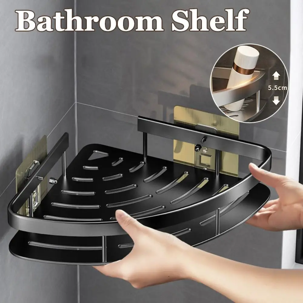 Bathroom Shelves Corner Shower Shelf Aluminum Wall Mount Shampoo Storage Rack Holders No Drill Kitchen Bathroom Accessories