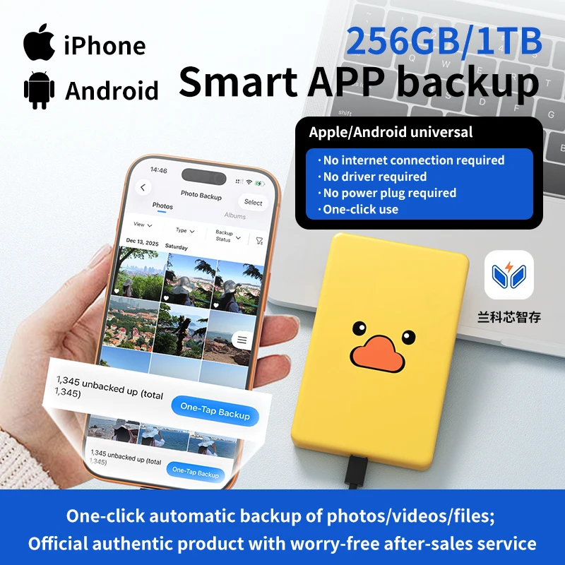 LANKXIN Mobile Photo Backup Hard Drive, Supports Live Photos, Original Quality Photos & Videos, External Storage for iPhone