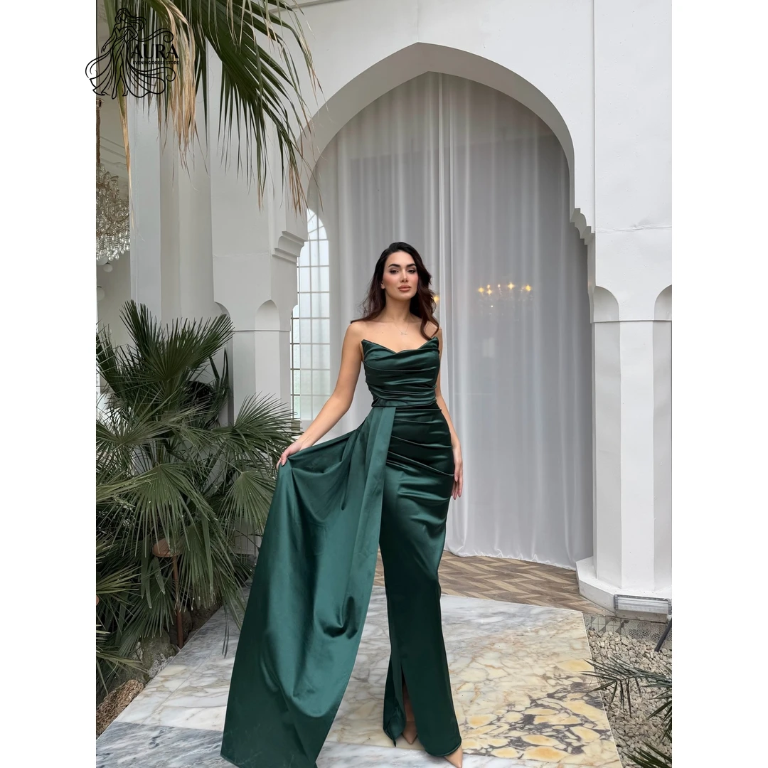 

Aura Satin Elegant Gown Custom Made Evening Dresses Wedding Guest Dress Woman Fishtail Skirt Women's Formal Evening Gowns Slit