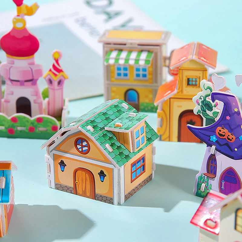 1PC upominki na przyjęcie urodzinowe nagrody w przedszkolu Cartoon 3D Model budynku domu papierowe puzzle zabawki edukacyjne dla dzieci