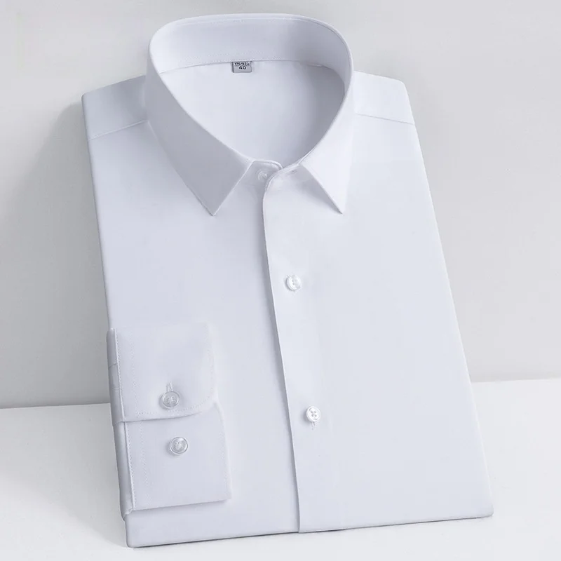 Men Social Shirt Bamboo Fiber Long Sleeve Anti-wrinkle Non-ironing Slim Fashion Casual Business Office White Blue Shirt 4XL 5XL