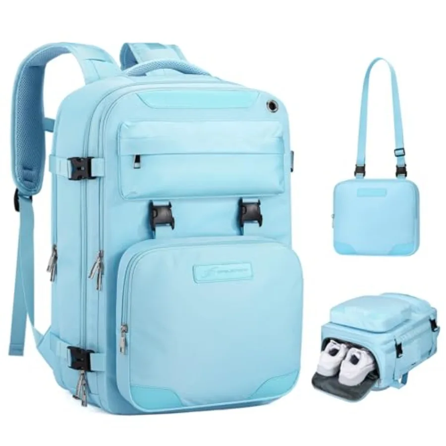 

Travel Backpack for Women Men 35L Waterproof Laptop Backpack Fits 17-Inch Laptop Blue Large-Upgrade with Detachable Crossbody B