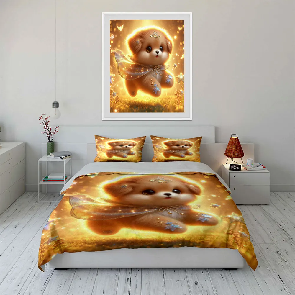 Puppy surrounded by starlight Duvet Cover Set with 3D Printing Design Soft Polyester Bedding Set All-Season Comfort for gifts