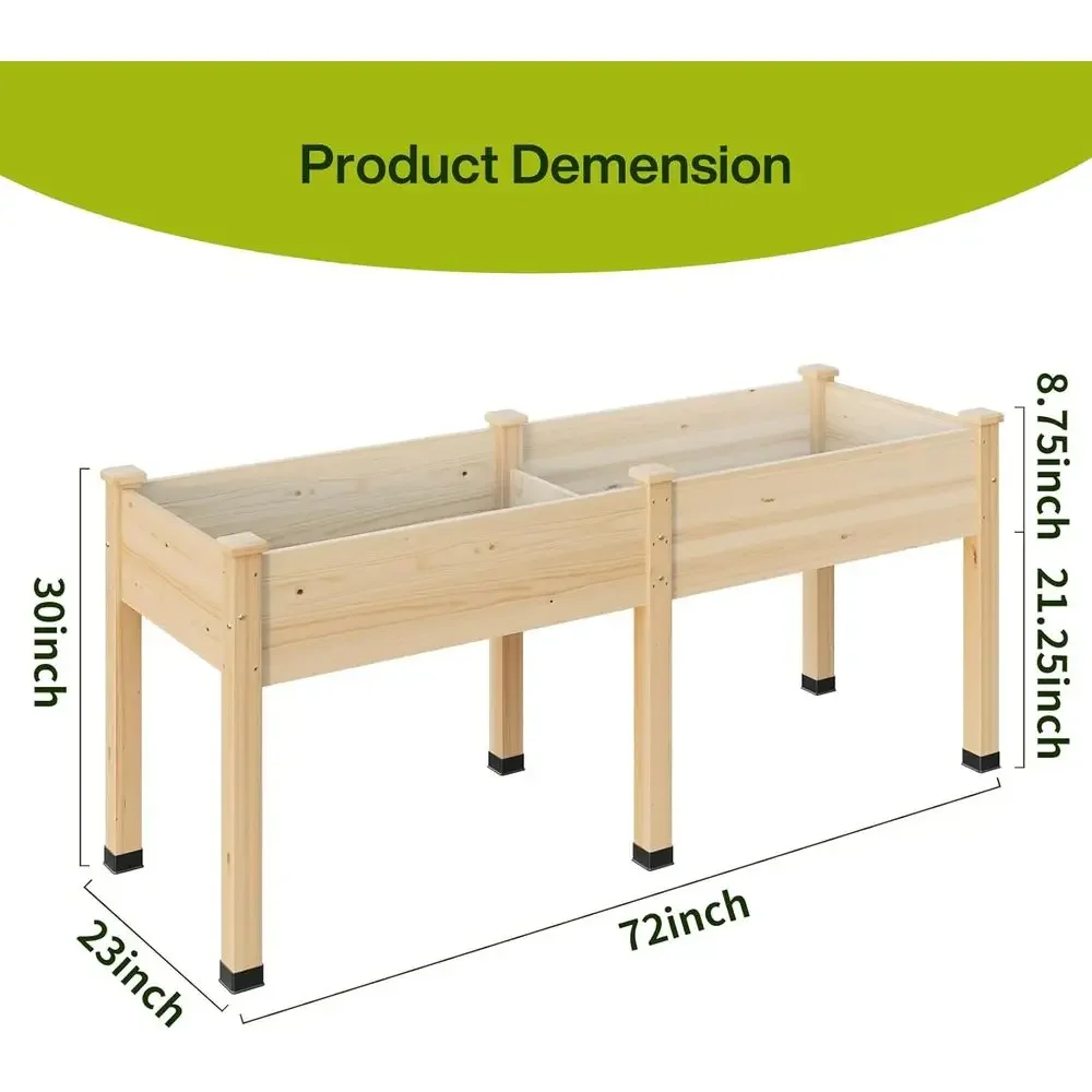 Elevated 72x24x30 Wooden Garden Bed with Legs for Patio, Balcony, Supports 200 Pounds