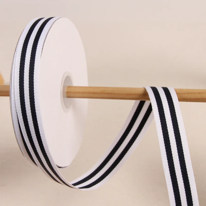 22meter/roll Black White Striped Rib Ribbon Wedding Party with Floral Gift Cake Rims Packaging Ribbons Silk Fabric Ribbons Craft