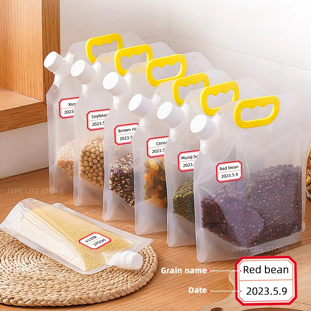 5Pcs Grains Sealed Bag Cereal Containers Moisture-Proof And Insect-Proof Transparent Food Grade Storage Bag Kitchen Organizer