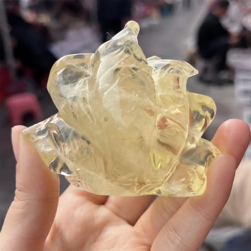 Natural Crystal Quartz Citrine Nine-Tailed Fox Carving Healing Ornaments Animal Statue for Home Decor Room Decoration Gift view 5