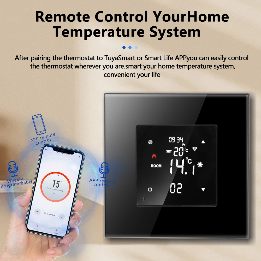 Smart WiFi Termostato Controlador de Temperatura, Água, Elétrico, Quente, Aquecimento de Chão, Caldeira a Gás, Funciona com o Google Home, Tuya