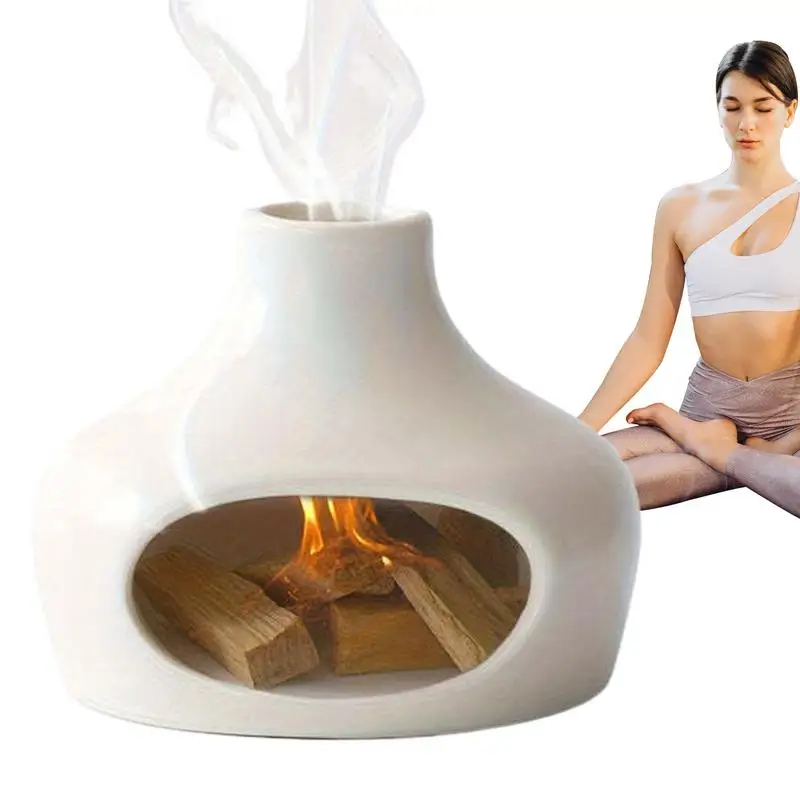 Ceramic Incense Burner Home Furnace Yoga Holder Chimney Incense Burner Meditation Decor for Energy Cleansing Multifunctional