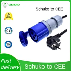 EU Schuko 2 prong plug to IEC309 316C6 Power Cable,16A 250V, IP44, H05VV-F 1.5mm Cord,316P6 plug into Euro CEE7/3 Outlet Socket