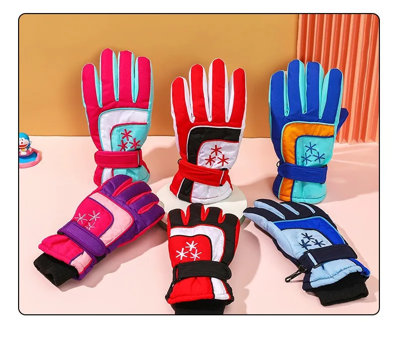 Children's Velvet Ski Gloves, Thickened, Warm, Windproof, Waterproof, Outdoor, Riding, New, Winter