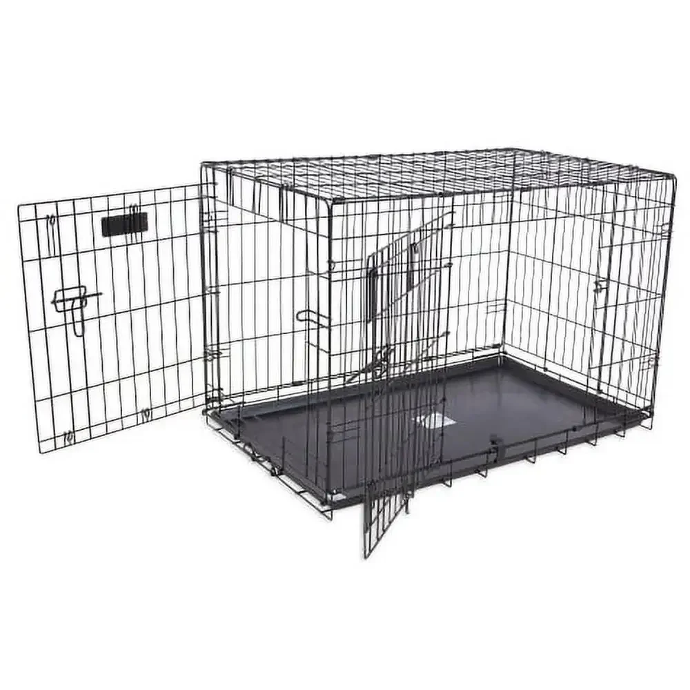 Adjustable Heavy Duty 2-Door Wire Dog Crate Medium Pets Rust-Resistant Kennel with Locking System