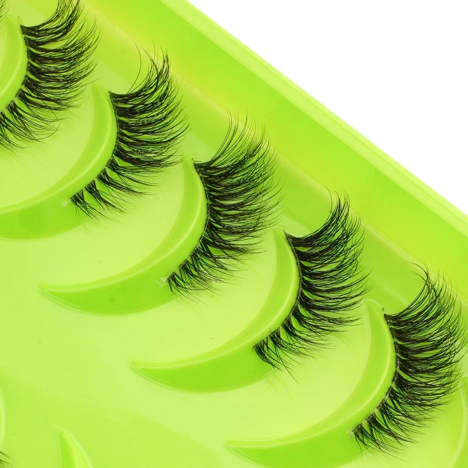 Nuevas medias pestañas 3/10 pares medias pestañas naturales 3D ojo de gato tallo transparente extensión de pestañas postizas maquillaje 2