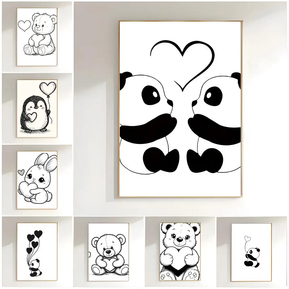 cute illustration c-cute love bear Poster Classic Wall Art  Home Decor  Peel and Stick Unframed