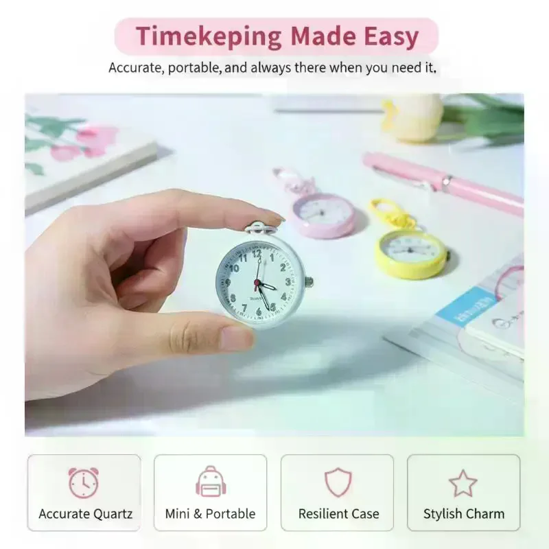 Silent Movement Exam Watch Alloy Case Pocket Watch Mini Size Reusable Design Keychain Watch Backpack Decoration Daily Use