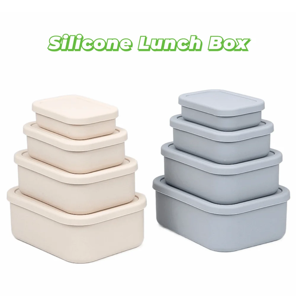 Food Grade Silicone Lunch Box with Lid 300/700/1300/2100ML Microwave Oven Lunch Box Leak Proof Fresh Keeping Storage Box Student