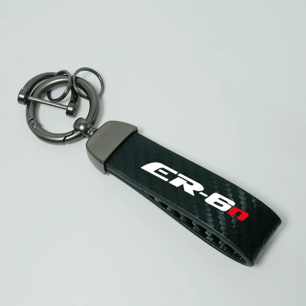 Motorcycle key chain Ring Carbon Fiber Metal Keychain Horseshoe Buckle for Kawasaki ER6N ER-6N ER 6N Universal Aluminum Keychain