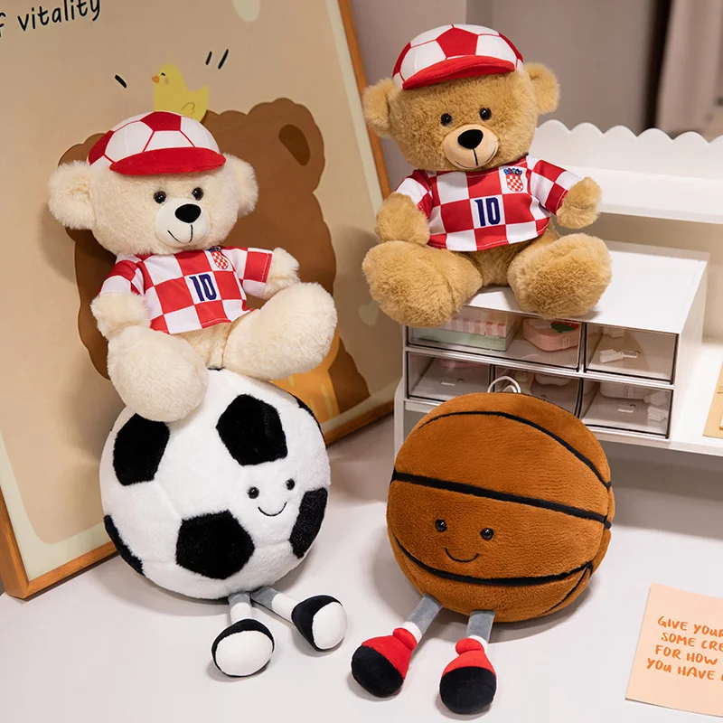 Kawaii esporte camisa urso boneca plushies bonito futebol plushie travesseiro macio bola de pelúcia macio crianças brinquedos para meninos presente casa deco