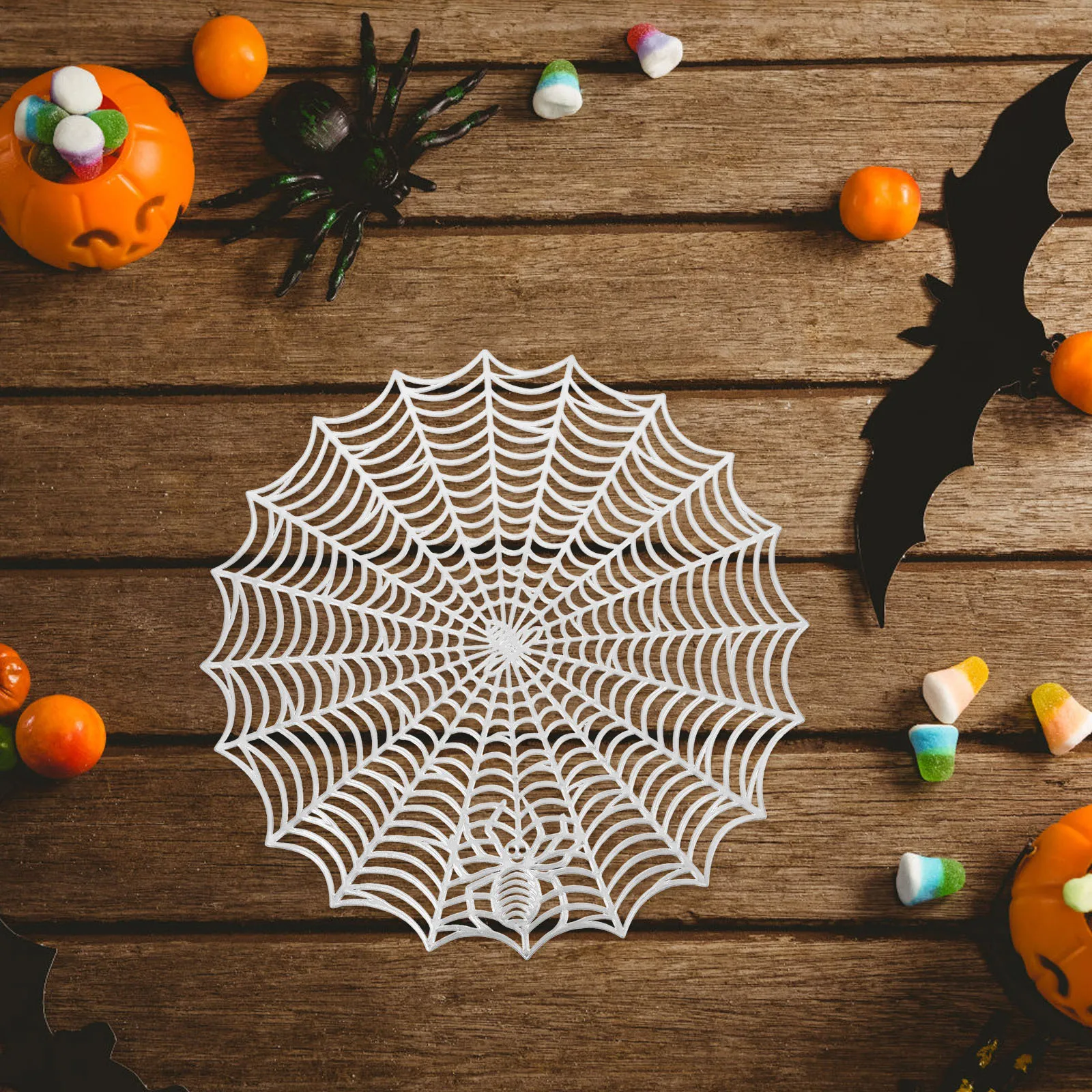 4 قطع من مفارش الطاولة المستديرة بتصميم شبكة العنكبوت للهالوين، مفارش قابلة للغسل لتناول الطعام الأنيق من مادة PVC