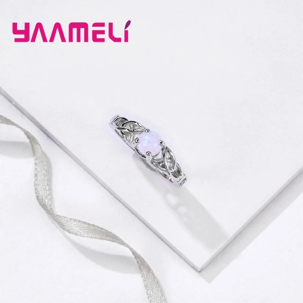 Lose Money Big Promotion Geometric Design 925 Sterling Silver Color Finger Rings Round Shape Opal For Women Female Wholesale