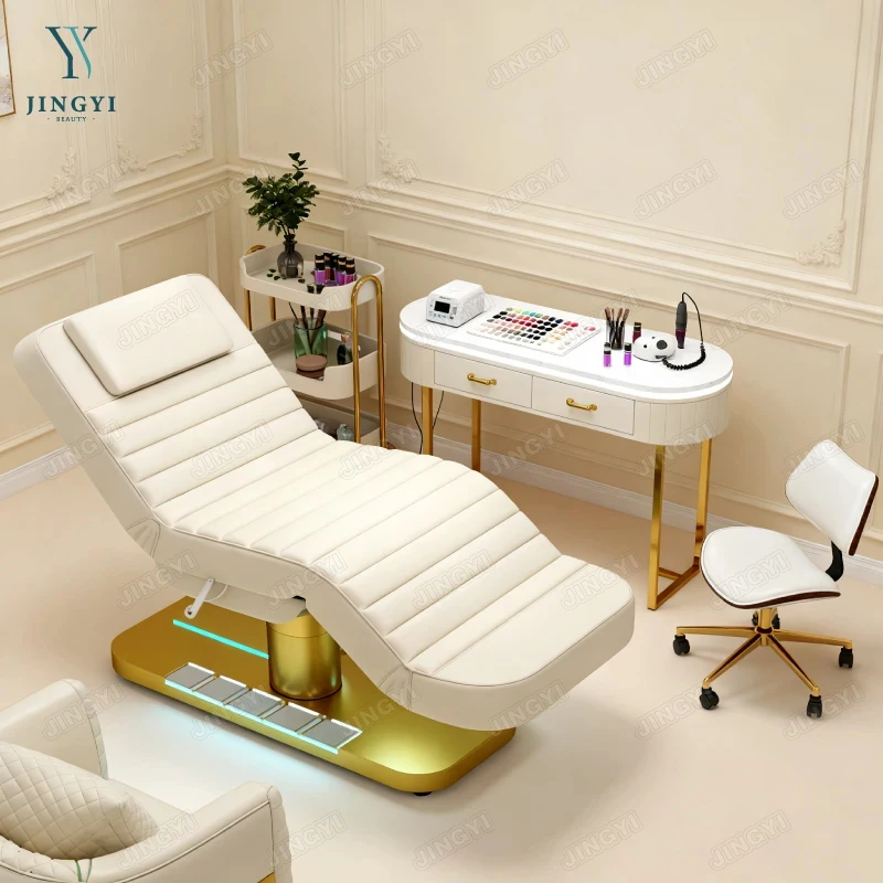 Custom Salon 4 Motors Bed Beauty Bed Reclinable Gold Base Massage Table and Bed with Foot Control