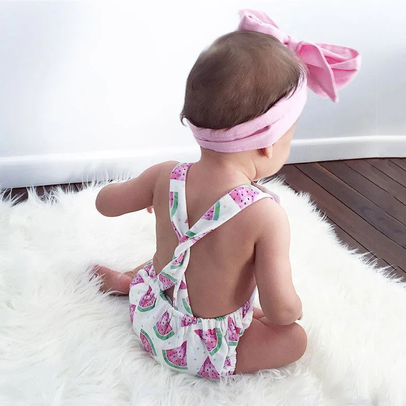 Baby Mädchen Rosa Wassermelonen-Print Strampler Säugling Rüschen-Body mit Stirnband Neugeborenen Rotes Wassermelonen-Karnevalskostüm – Detail 12