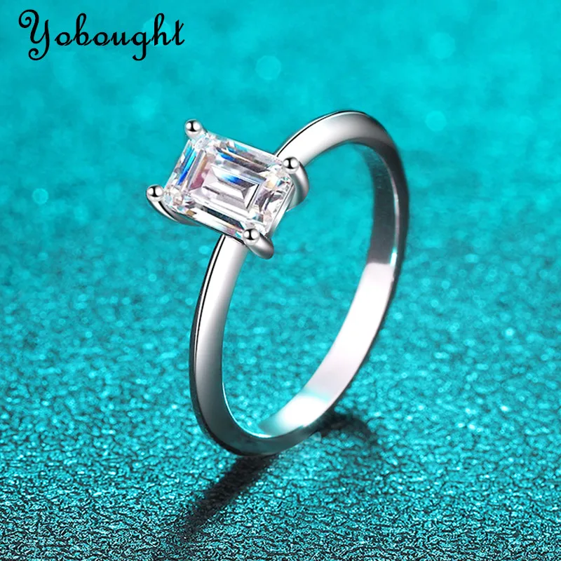 

Radiant/Emerald Cut 1ct Wedding Moissanite Rings for Women Real Sterling Silver 925 Jewelry Lab Diamond Luxury Promise Band