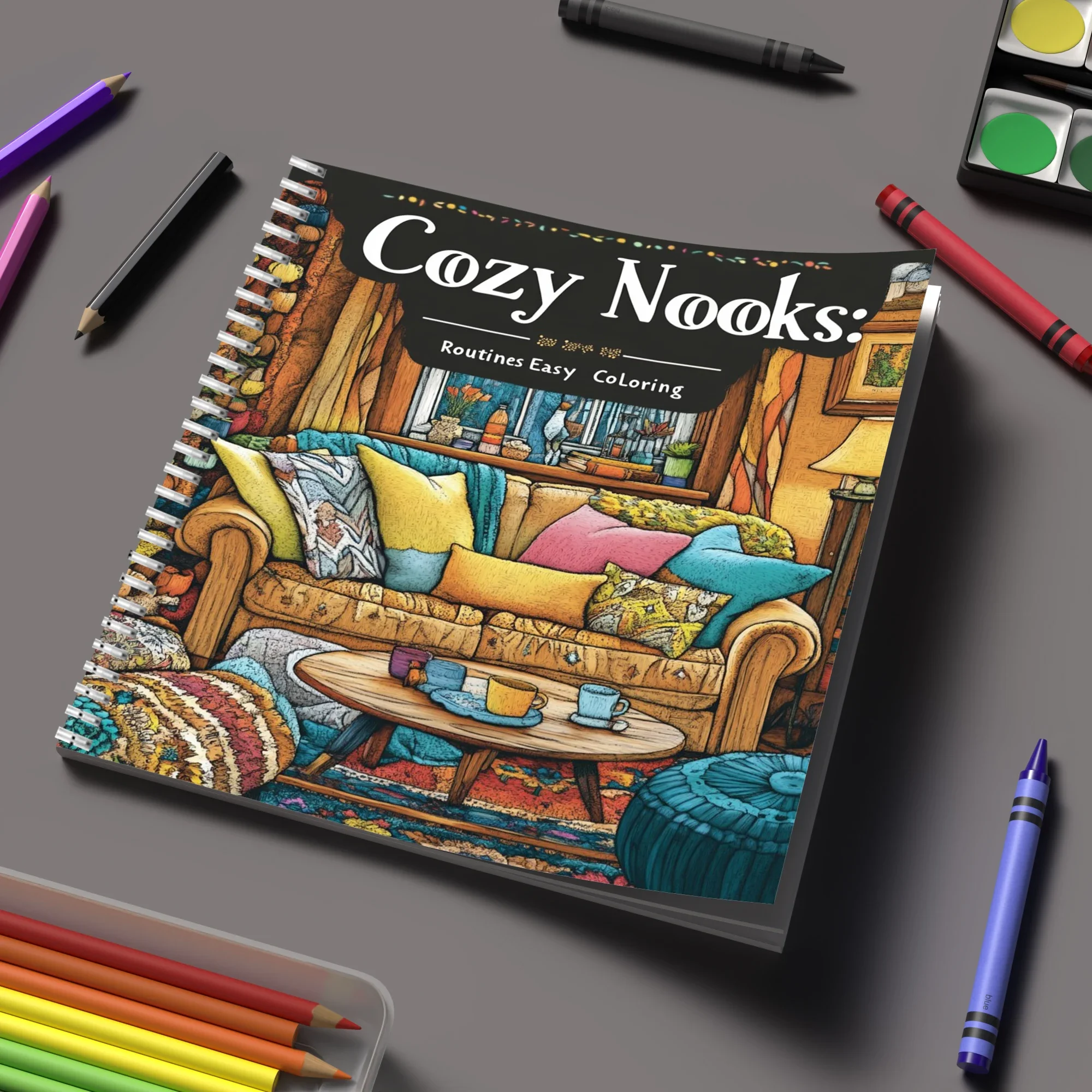 

Coloring Book Easy Cozy Nooks for Adult Colouring Book, Birthday Day Gift, Back to School Supplies, Adults Cute Drawing Book