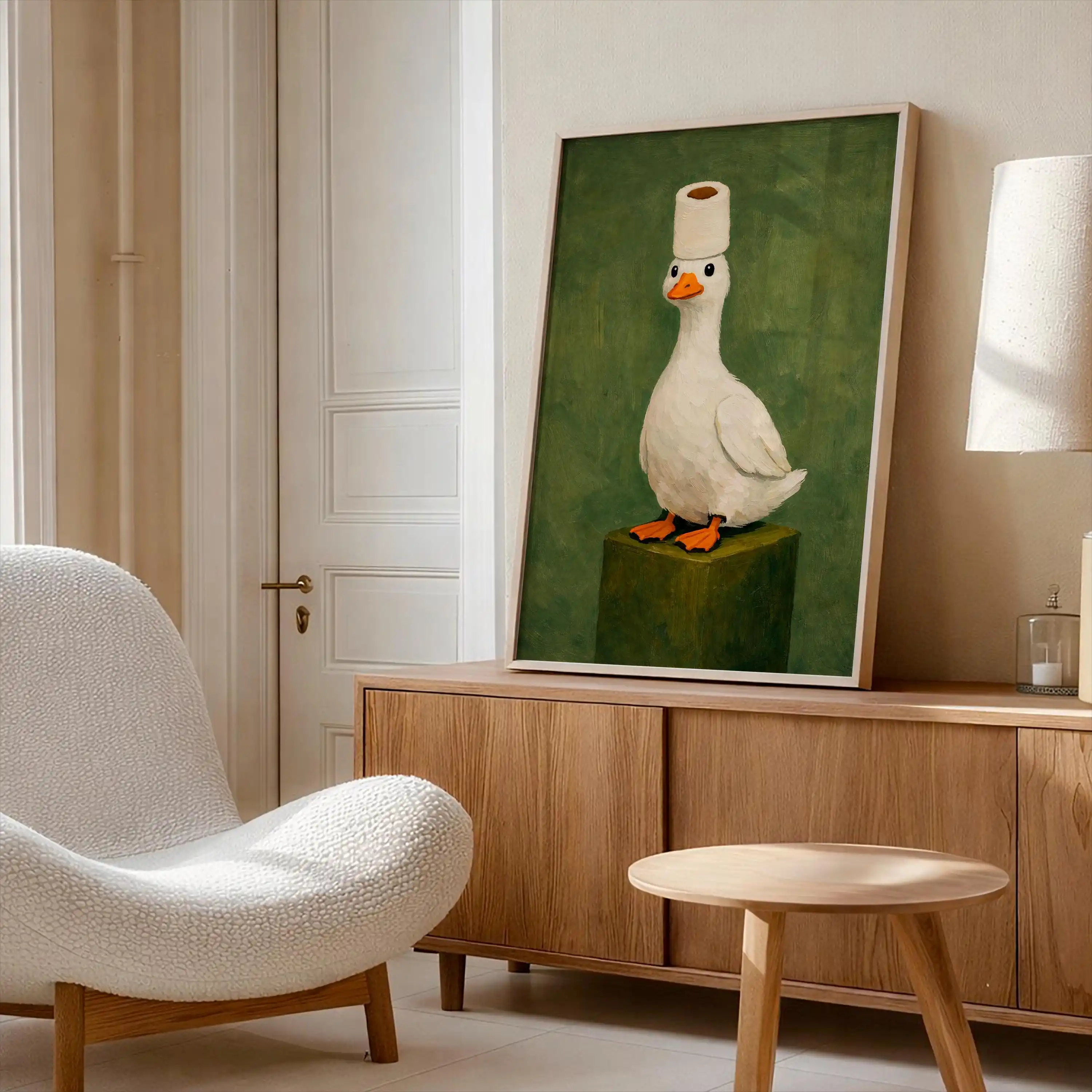 Funny Duck in Bathroom Wall Art Poster Vintage Humorous Animal Print Quirky Home Artworks for Living Room and Bedroom Decoration