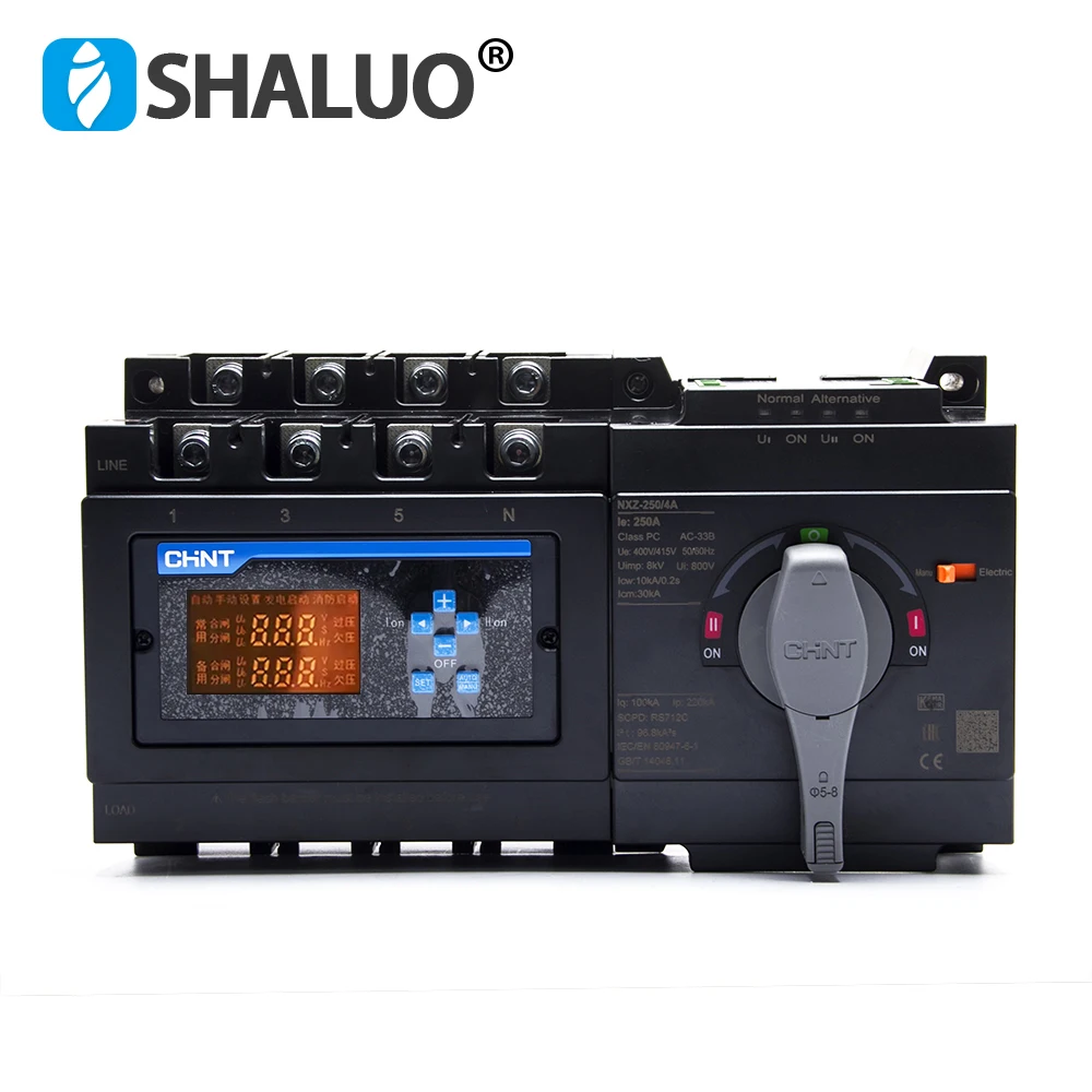 100% New CHNT ATS 125A 250A 400A 630A 4P Dual Power Automatic Transfer Switch With Display Control Panel NXZ-250/4A NXZ-630/4A