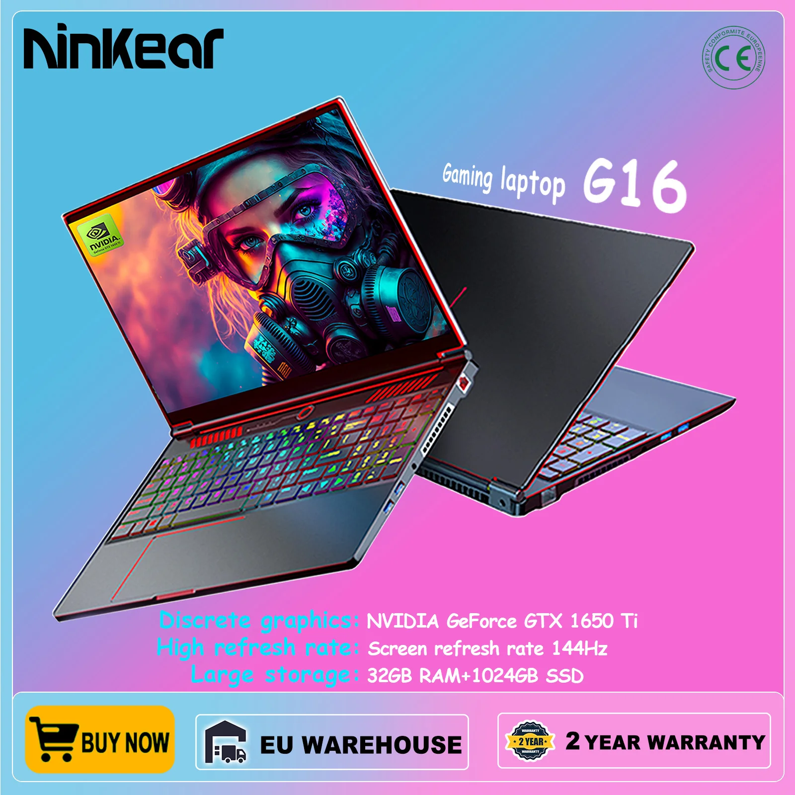 Ninkear G16 Gaming Laptop 16-Inch Intel Core I9-10885H Nvidia GTX1650Ti Notebook 144Hz 32GB+1TB SSD Windows 11 Gaming Notebook