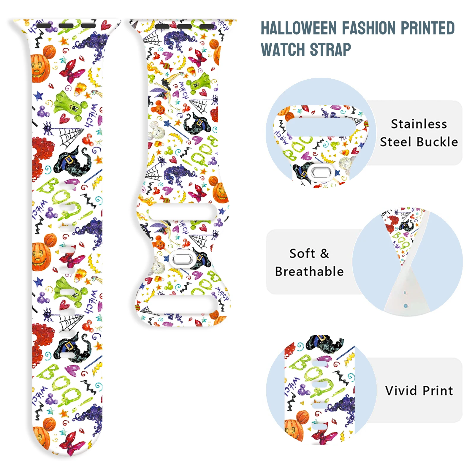 Halloween Candy Color Print Strap Silicone Replacement Band for Apple Watch Compatible with Series 10/9/8/7/SE 45mm/44mm/42mm