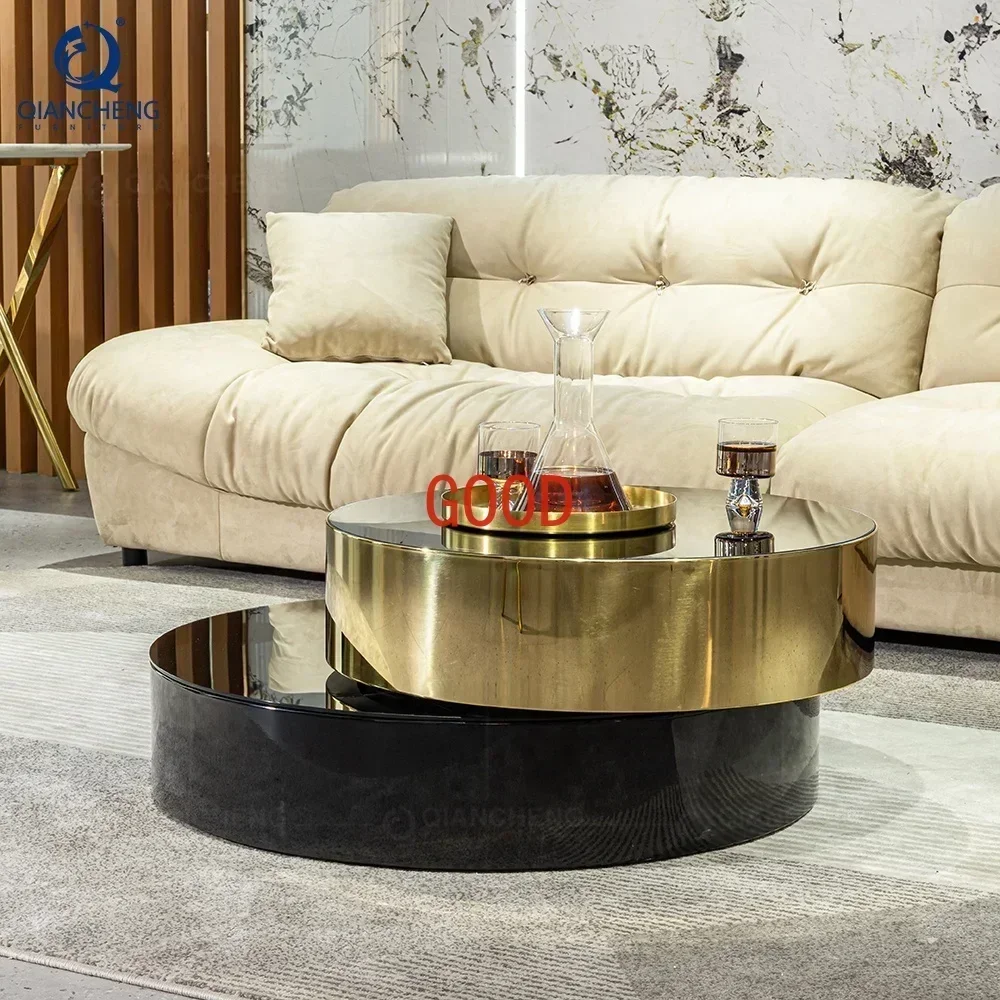 french contemporary coffee table multifunction mirror sitting room black gold tempering glass top smart coffee table