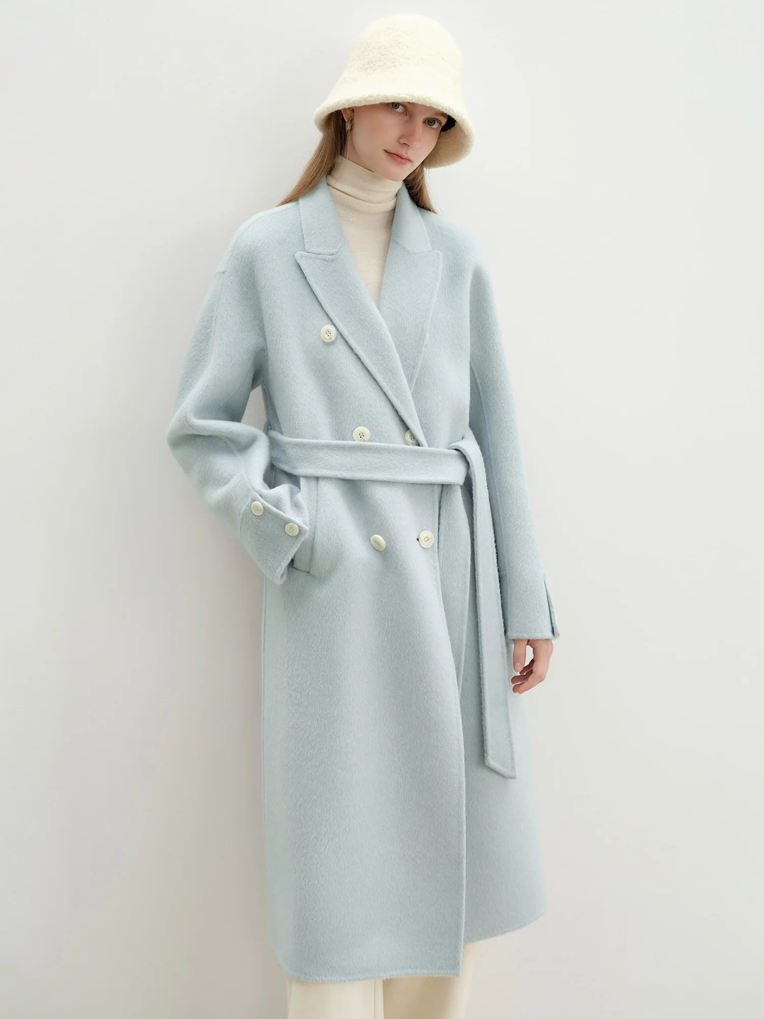 ZIQIAO White Double-faced Wool Coat Women 2025 New Korean Style