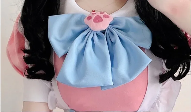 Kostum pelayan Lolita Lucu lucu gadis wanita kostum Cosplay pelayan imut Animasi Show pakaian Jepang baju merah muda + biru