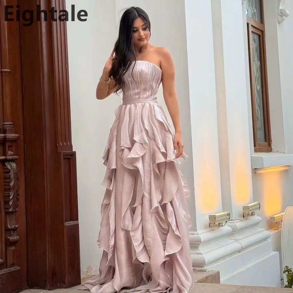 Eightale 2025 rosa hasta el suelo Maxi vestido de noche sin tirantes para fiesta de boda vestido Formal de graduación vestido de fiesta de Dubái