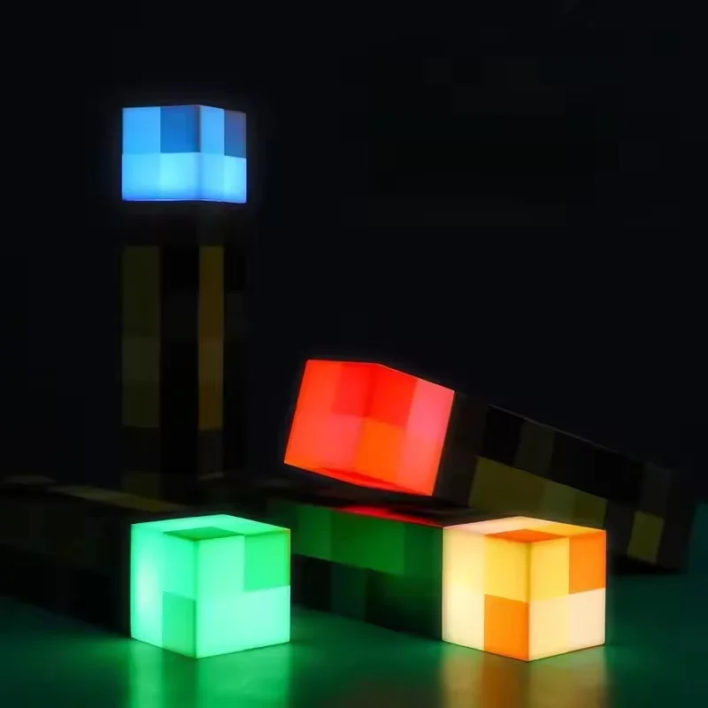 MC Game Brownstone Torch Lamp Figure 4Colors LED Night Light Bedroom Decorative Table Lamp USB Charging with Buckle Kids Toy Gif image 3